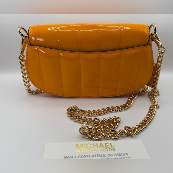 Michael Kors Orange Patent Quilted Crossbody with Gold Chain Strap - Picture 6 of 11